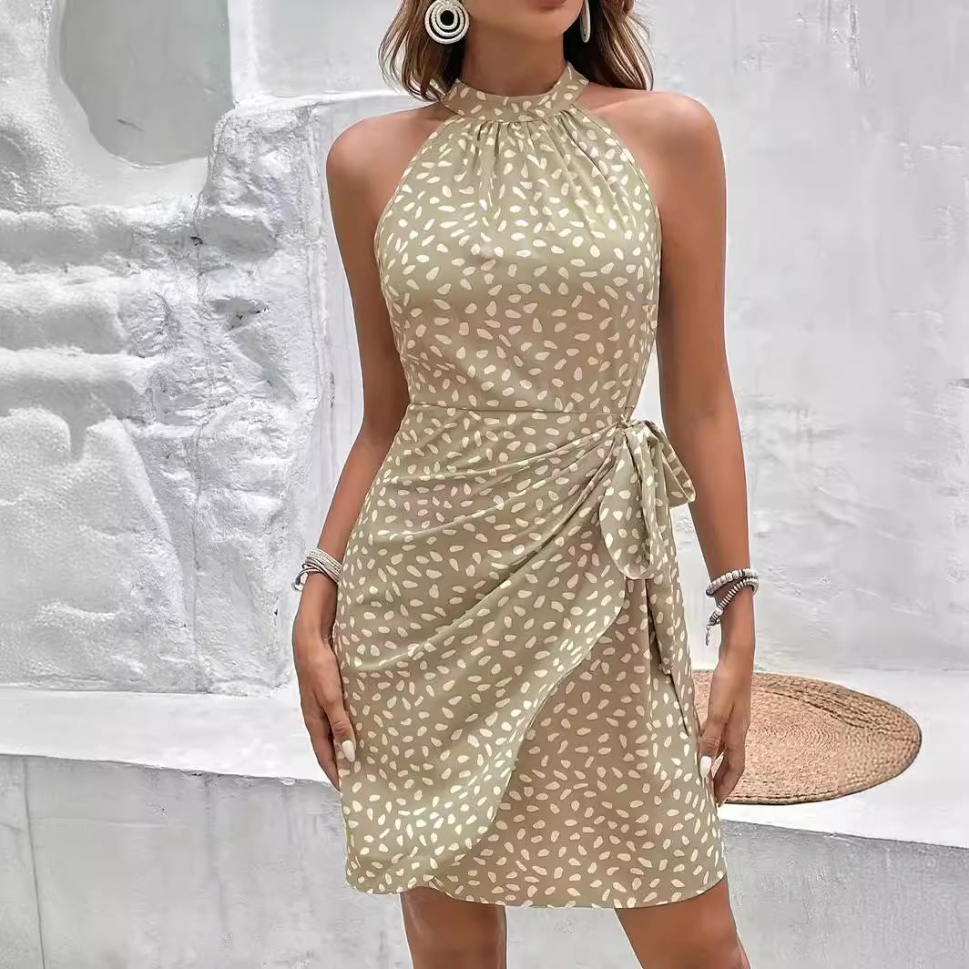 Marbella Dot-Print Halter Wrap Dress