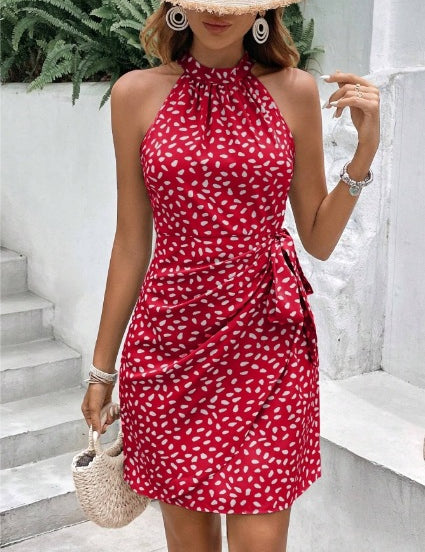 Marbella Dot-Print Halter Wrap Dress