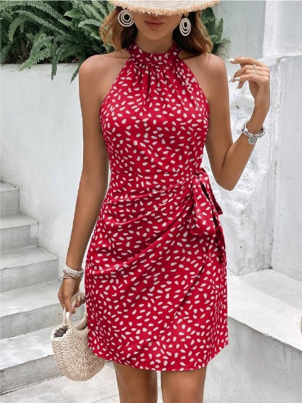 Marbella Dot-Print Halter Wrap Dress
