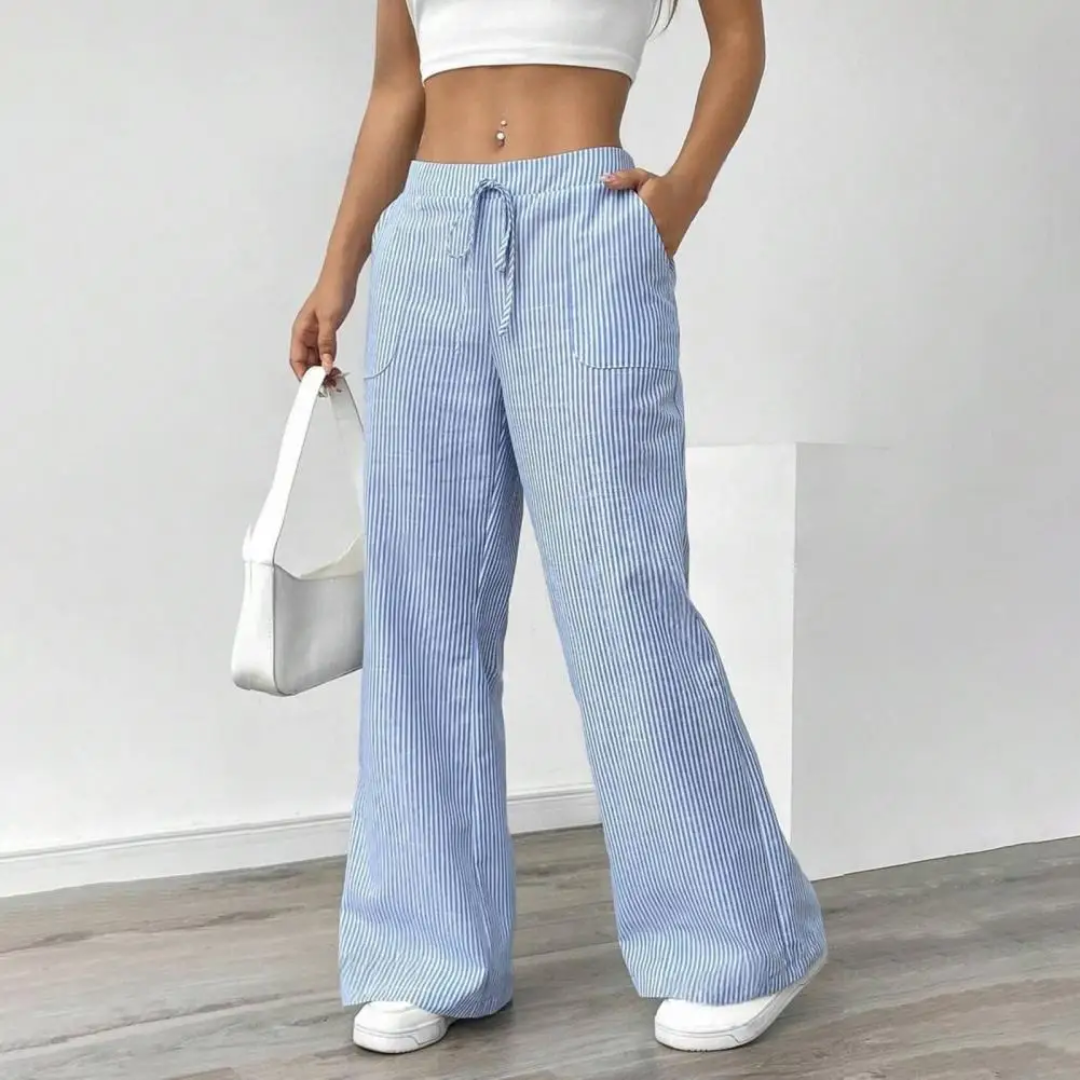 Women's Striped Wide Leg Casual Pants