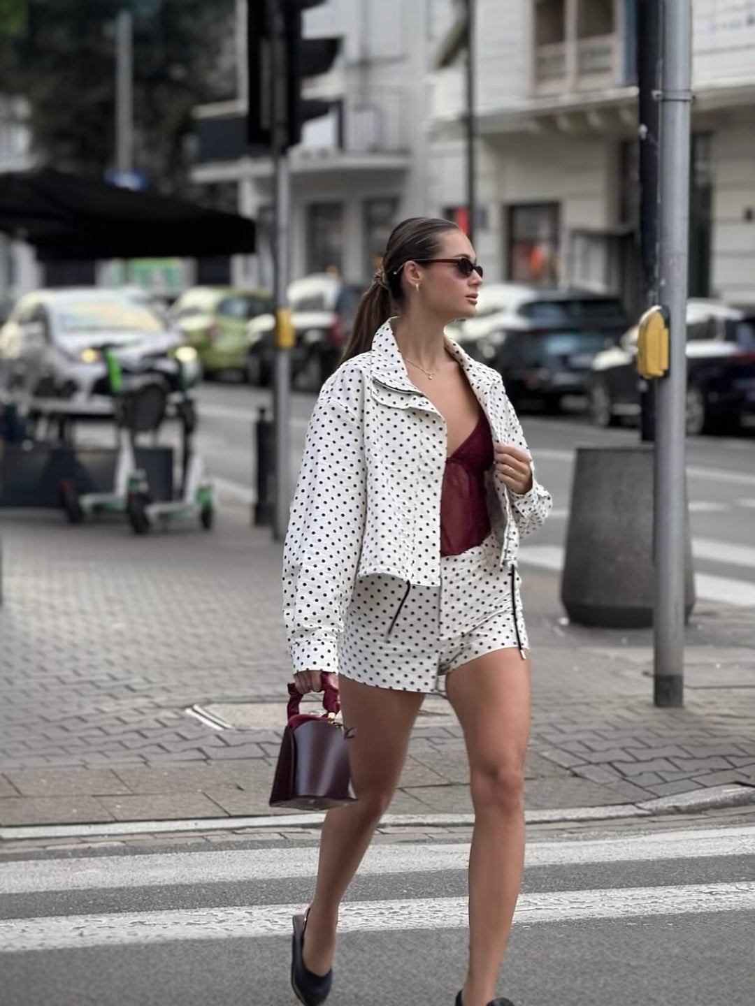 Polka Dot Drawstring Jacket and Pants