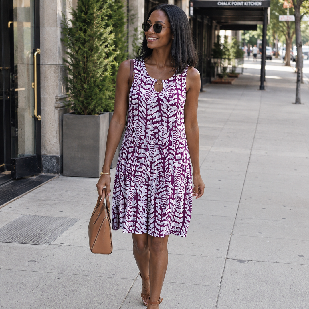 FLORAL A-LINE | RING-DETAIL SLEEVELESS MIDI