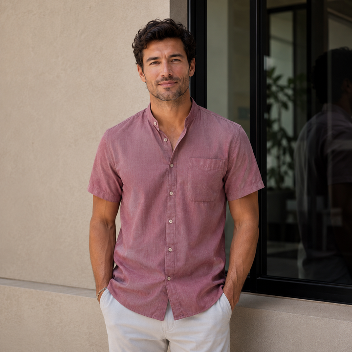 SUMMER LINEN | STAND COLLAR SHORT SLEEVE