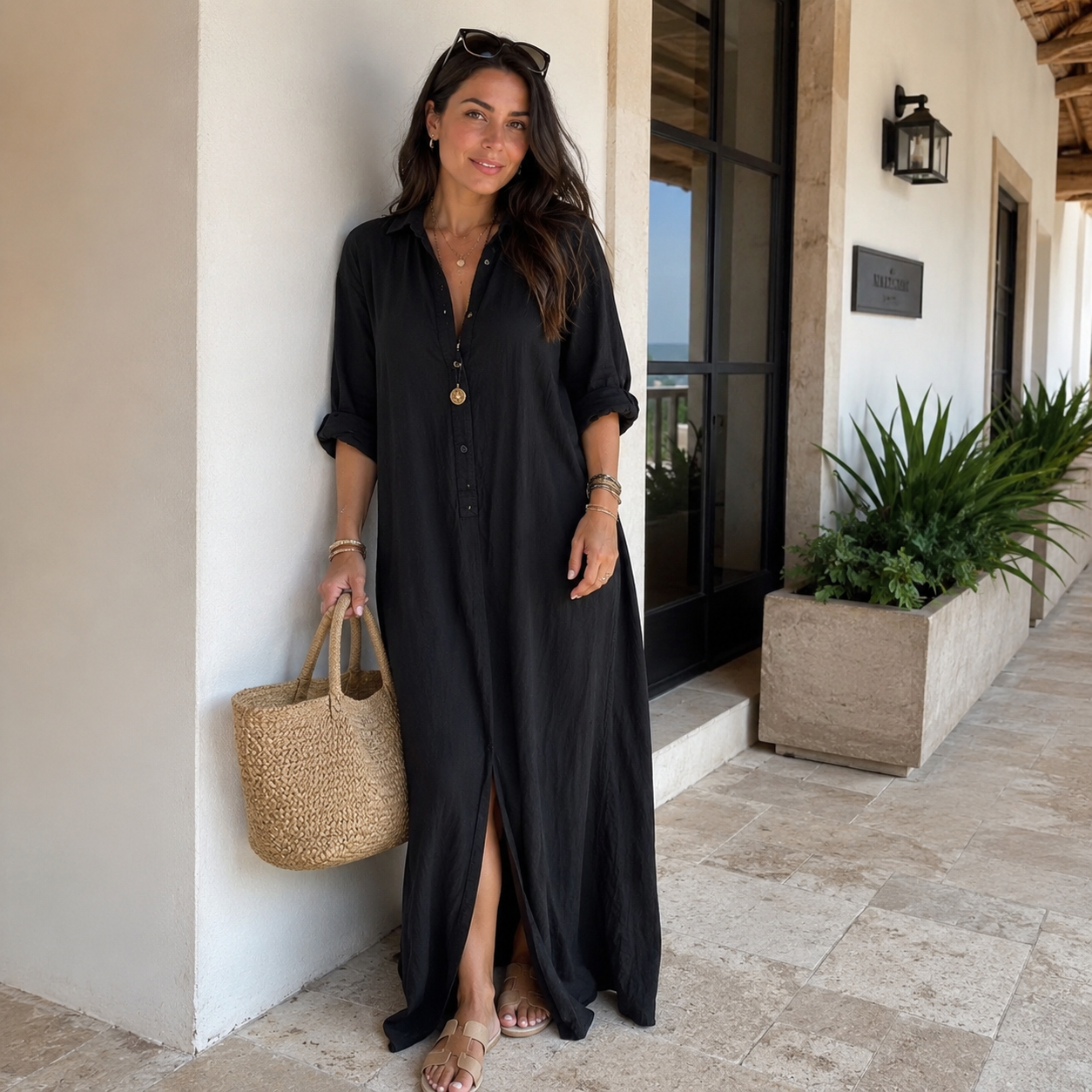 V-NECK MAXI | LONG-SLEEVE A-LINE
