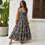 RETRO FLORAL | V-NECK SHORT-SLEEVE MAXI
