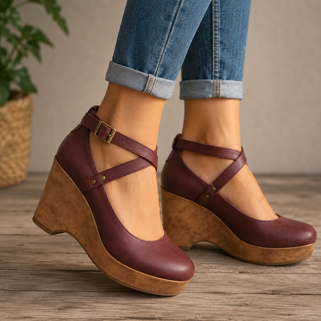 DINAH LESTER | CROSS-STRAP PLATFORM WEDGE