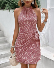 Marbella Dot-Print Halter Wrap Dress