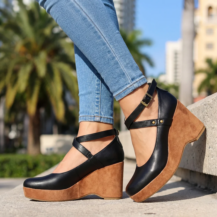 DINAH LESTER | CROSS-STRAP PLATFORM WEDGE