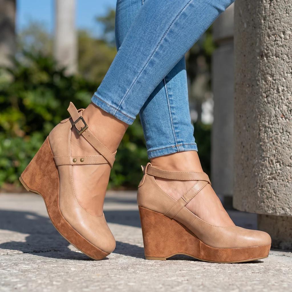 DINAH LESTER | CROSS-STRAP PLATFORM WEDGE