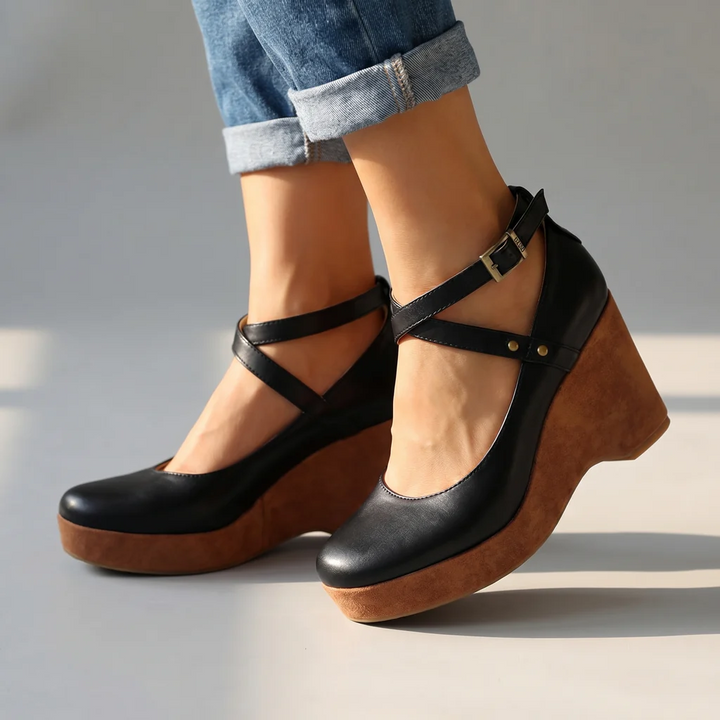 DINAH LESTER | CROSS-STRAP PLATFORM WEDGE