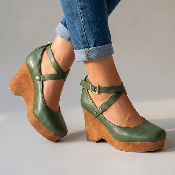 DINAH LESTER | CROSS-STRAP PLATFORM WEDGE